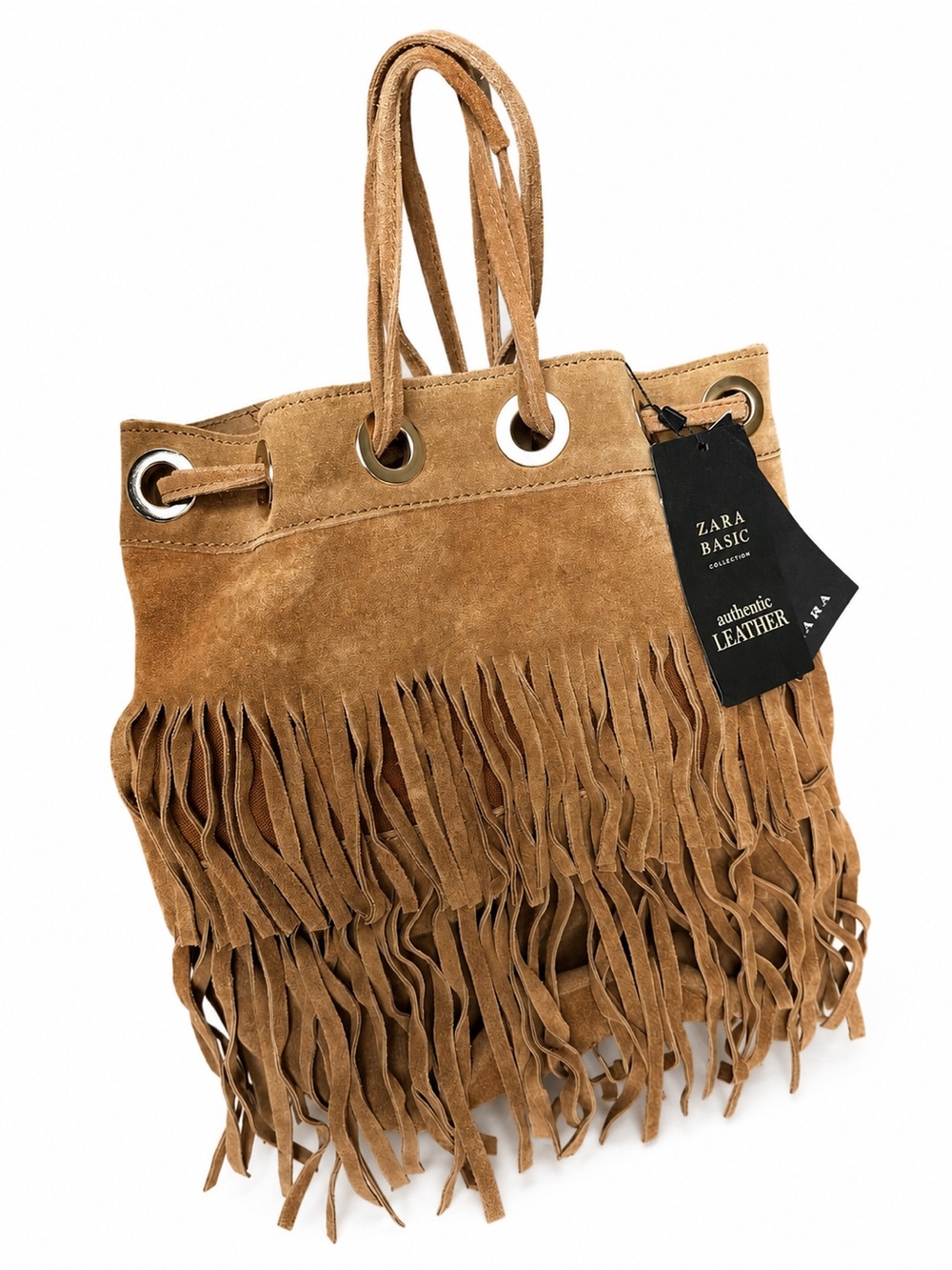 ZARA Authentic Leather Fringe Bucket Shoulder Bag BNWT Boho Western SOLD OUT!🔥 - Picture 10 of 12